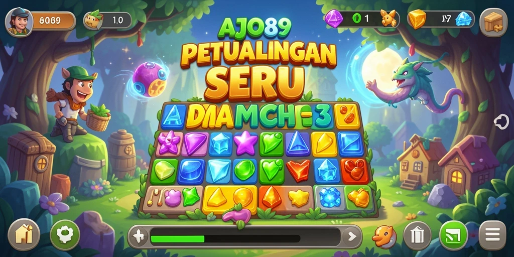 Gameplay seru mencocokkan permata dalam AJO89.