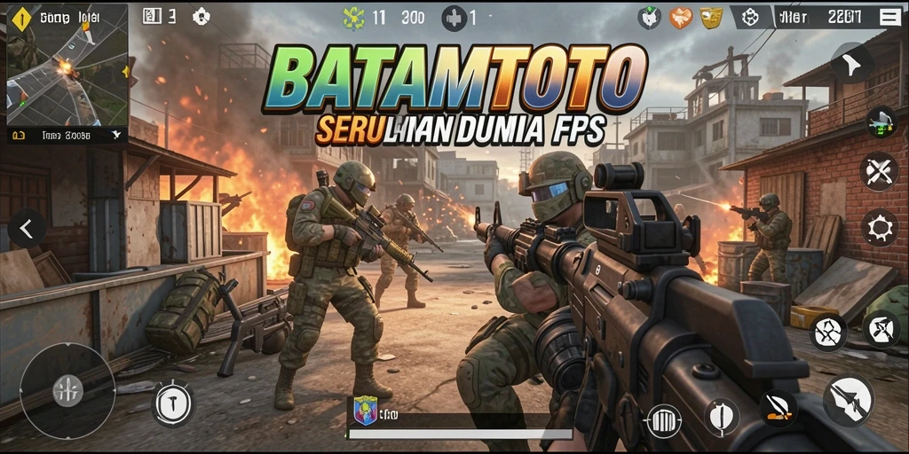 Tampilan intens gameplay BATAMTOTO di arena FPS.