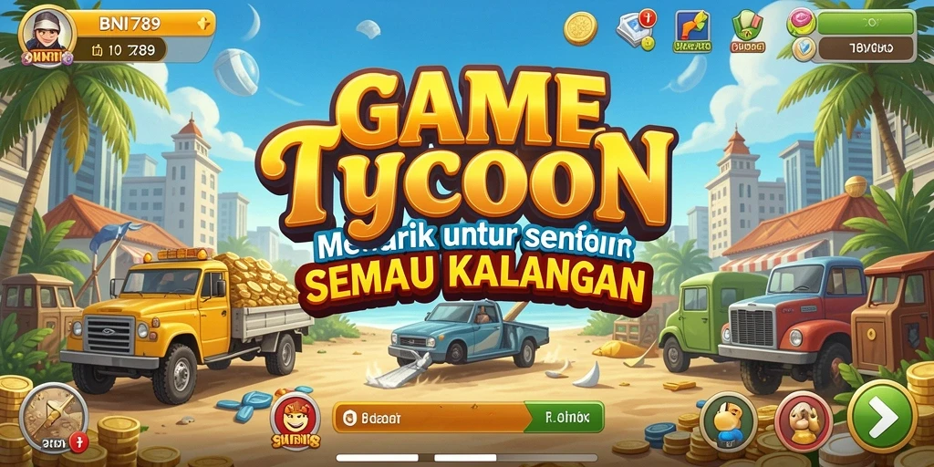 Tampilan gameplay BNI789 yang menonjolkan manajemen bisnis Tycoon.