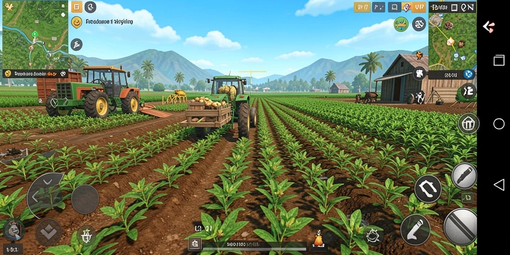 Tampilan menarik dari gameplay C8VIP yang penuh dengan ladang subur.