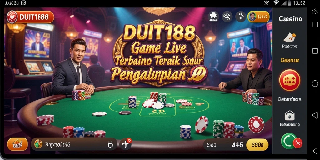 Screenshot utama DUIT188 menampilkan dealer langsung dan permainan yang seru.