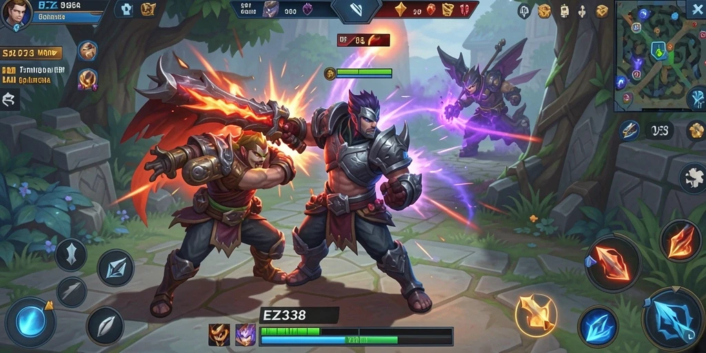 Tampilan screenshot EZ338 menampilkan aksi seru dan strategi MOBA.