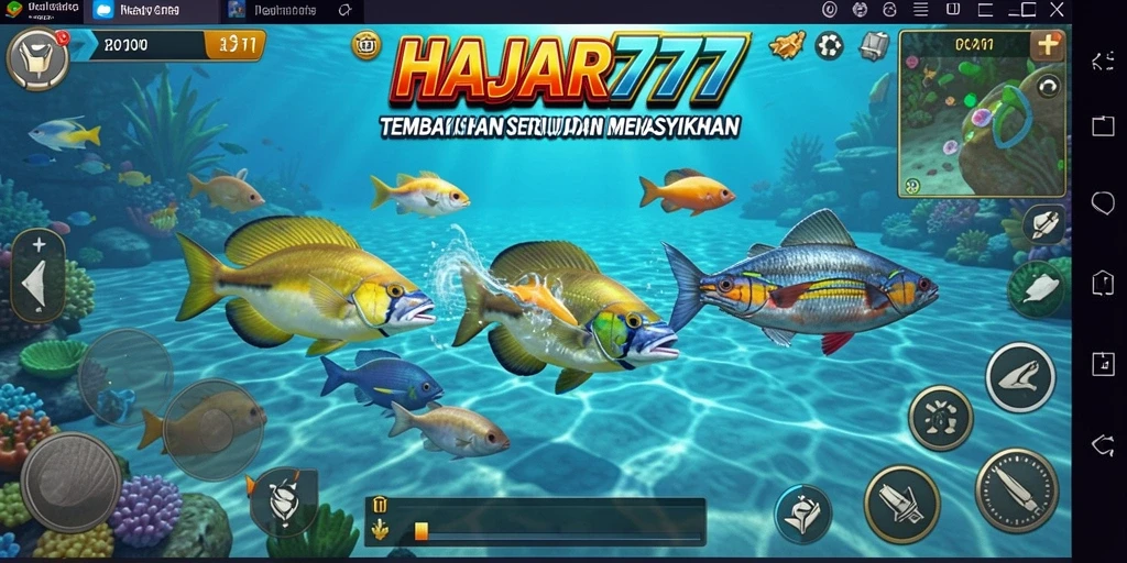 Tampilan gameplay seru di HAJAR777 saat berburu ikan.
