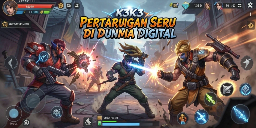 Tampilan gameplay K3K3 yang mendebarkan dengan karakter bertarung.