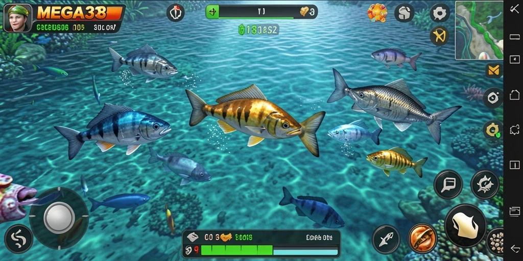 Tampilan gameplay seru dari MEGA338 saat menembak ikan.